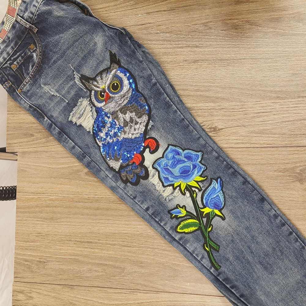 NWT Sokotoo Distressed Printed Jeans sz 34